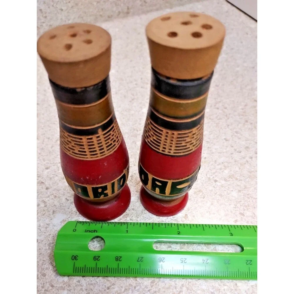 Florida Wood Vintage Salt and Pepper Shakers Hand Painted MCM Souvenir Mexico 3